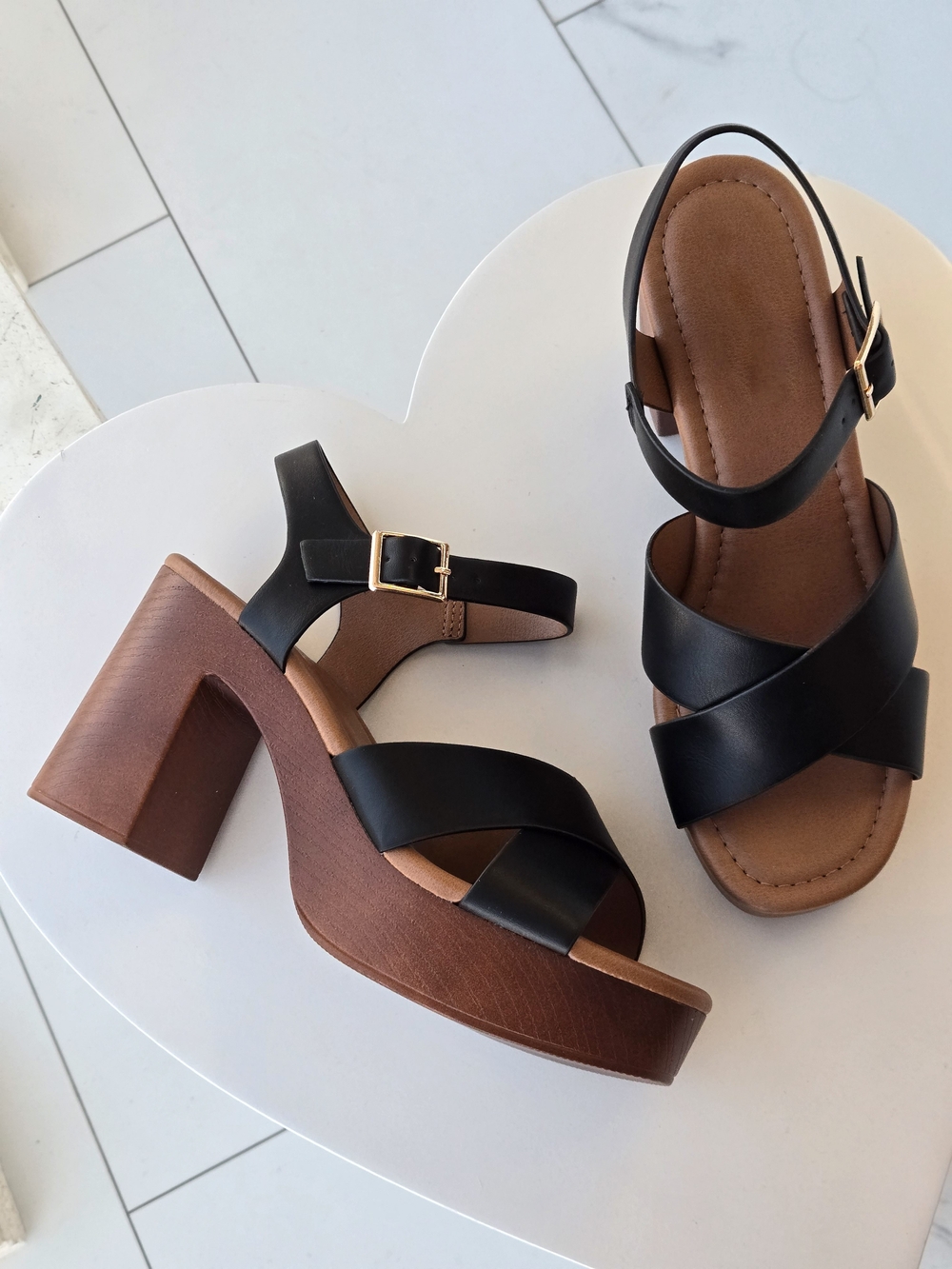 Black Strappy Platform Sandals with Block Heel